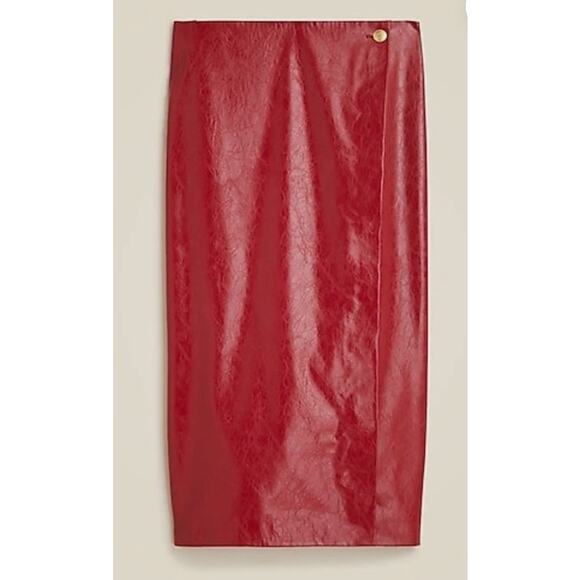 J.CREW Collection Wrap Skirt Berry Sangria Faux Patent Leather Size 8 NWT Lined - Picture 2 of 16